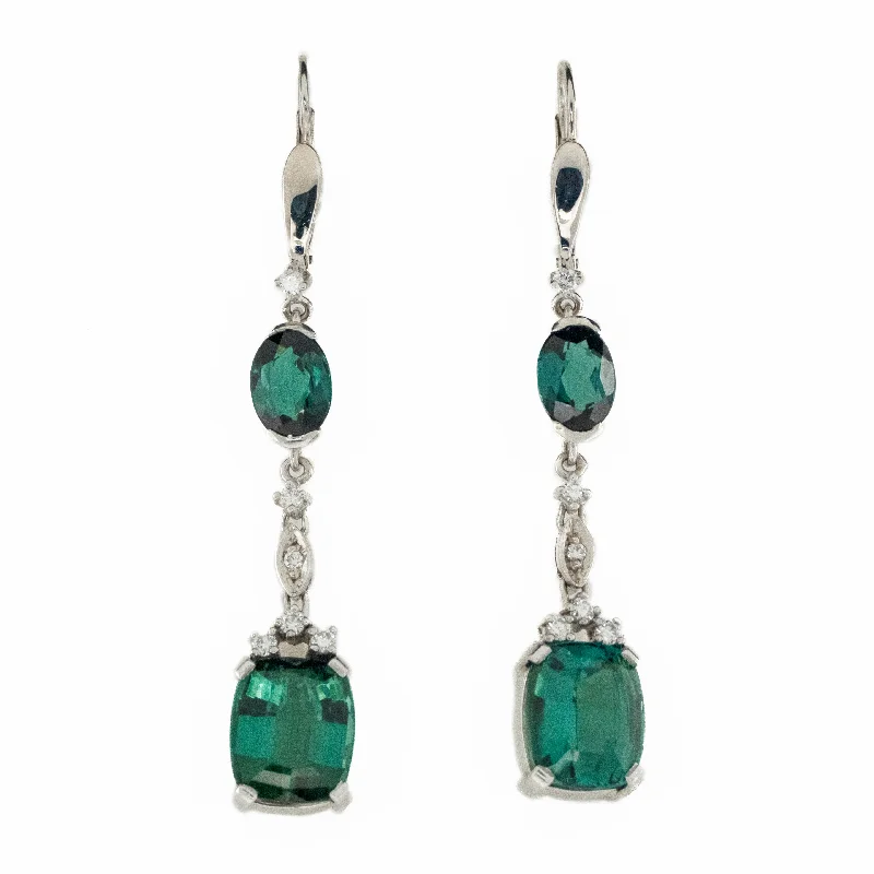 Ladies earrings for digital charm -9.34ctw Tourmaline & Diamond Accented Drop Earrings in 14K White Gold