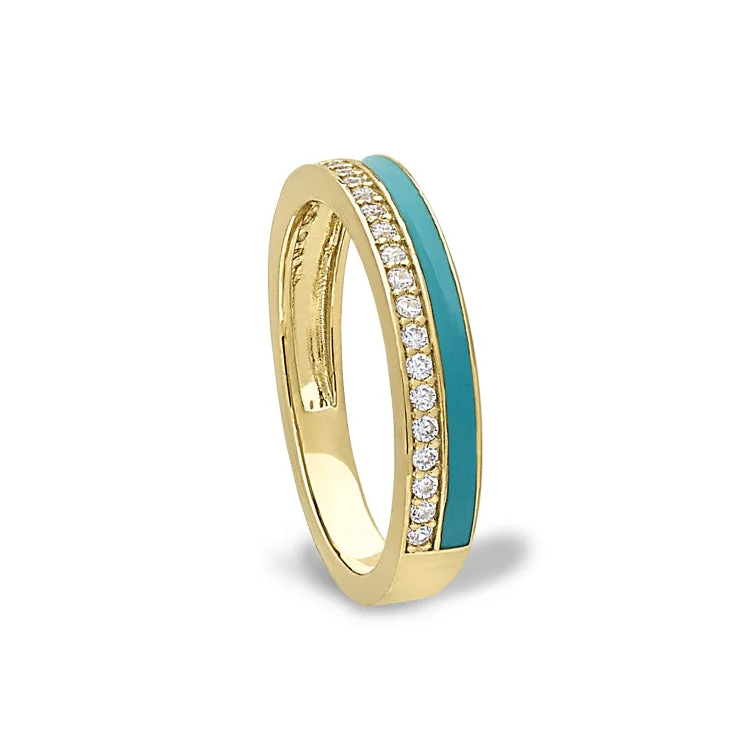 Ladies rings for meadow charm -Gold Vermeil Sterling Silver Micropave Ring with with Turquoise Enamel and Simulated Diamondss