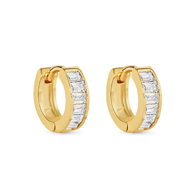 Ladies earrings graceful shine -Thick Baguette Huggie Earrings