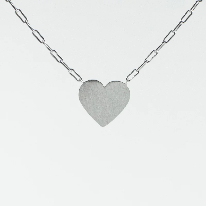 ladies-crystal-diamond-necklaces-Brushed Silver Cutout Heart Necklace