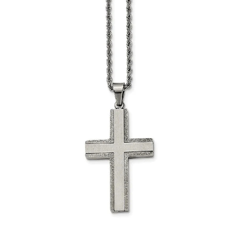 ladies-birthstone-box-chain-necklaces-Stainless Steel Laser Cut Edges Cross Necklace - 24 Inch