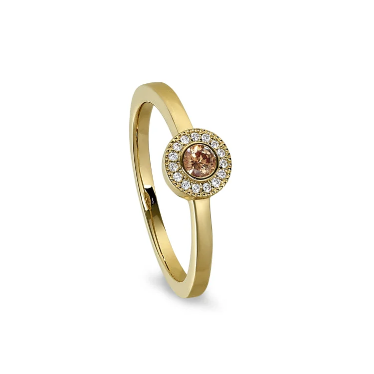 Ladies rings for retreat elegance -Gold Finish Sterling Silver Micropave Round Simulated Citrine Ring with Simulated Diamonds Size 4