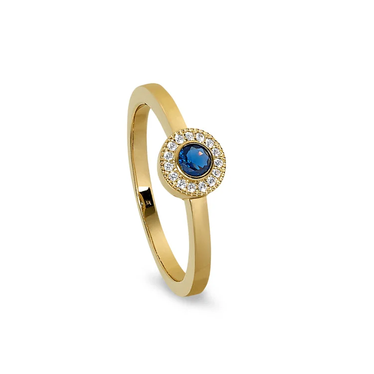 Ladies rings for dinner elegance -Gold Finish Sterling Silver Micropave Round Simulated Sapphire Ring with Simulated Diamonds Size 5