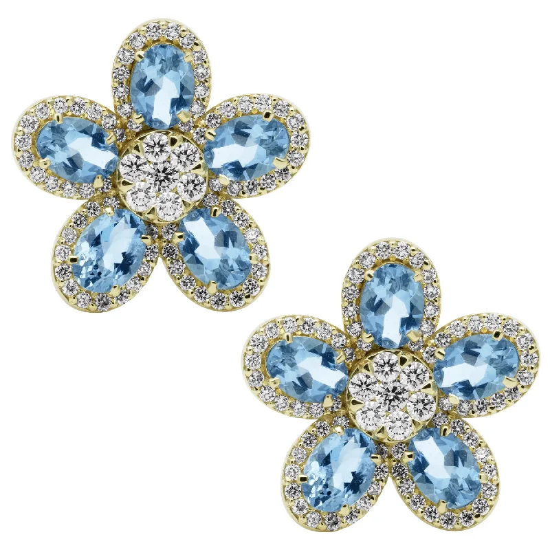 Ladies earrings with petal drops -Earrings - Aquamarine And Diamond