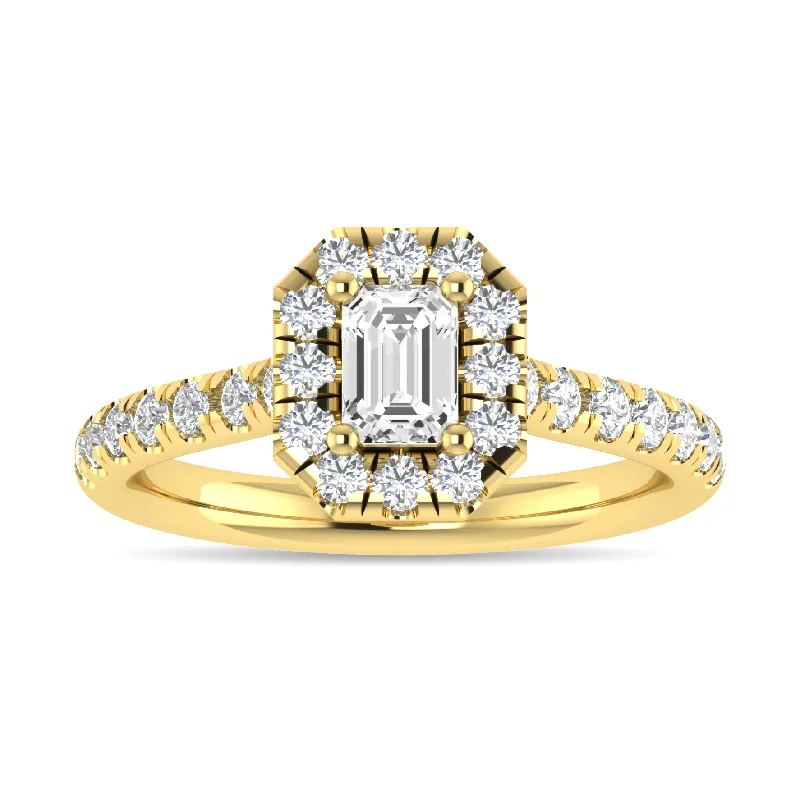 Ladies wedding rings for scholar vows -Diamond 1 Ct.Tw. Emerald Shape Engagement Ring in 10K Yellow Gold