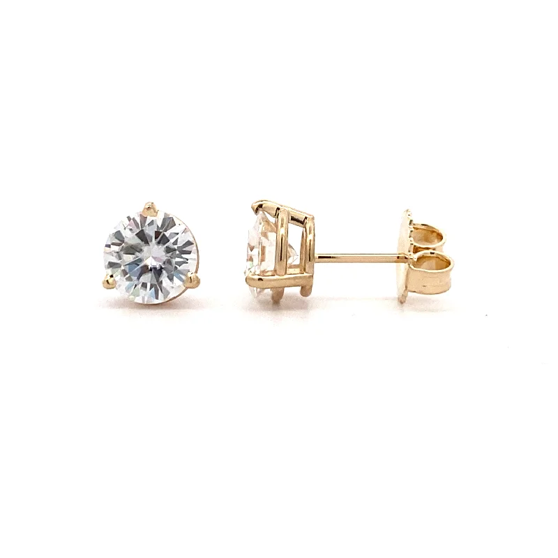 Ladies earrings with cat studs -Moissanite  Stud Earrings in Yellow Gold by B&C