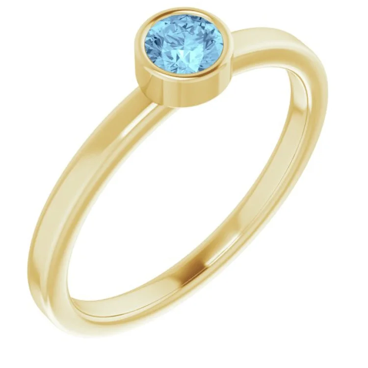 Ladies rings with dusk shine -14K Yellow 4 mm Natural Aquamarine Ring