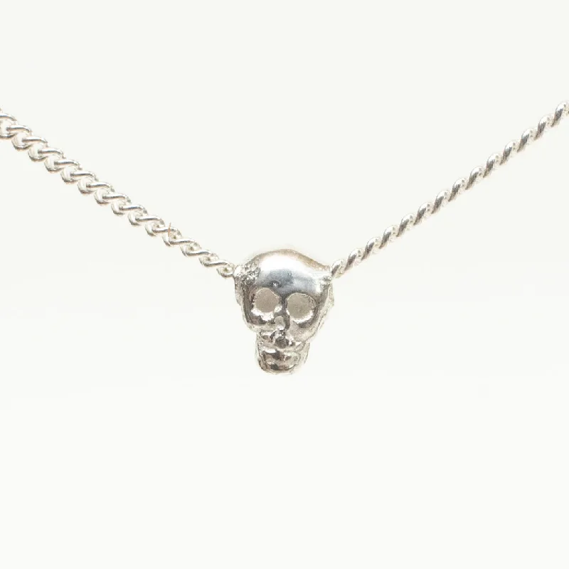 ladies-crystal-figaro-chain-necklaces-Extra Small Silver Skull Necklace