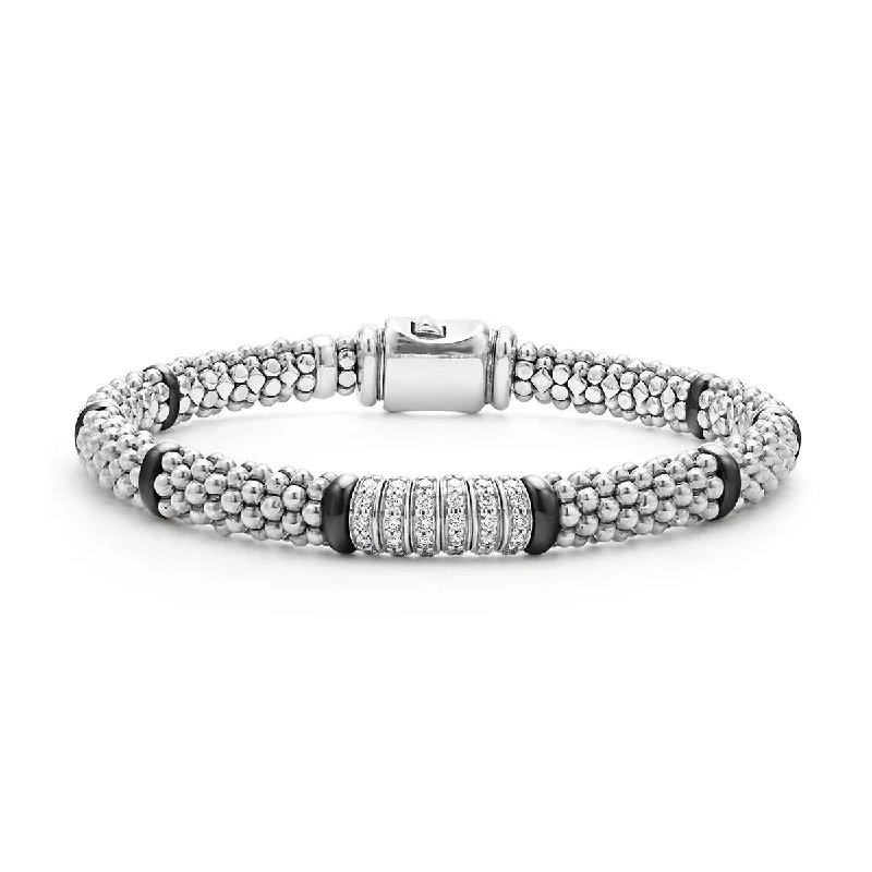 ladies-bridal-hinged-bangle-bracelets-Six Station Diamond Caviar Bracelet