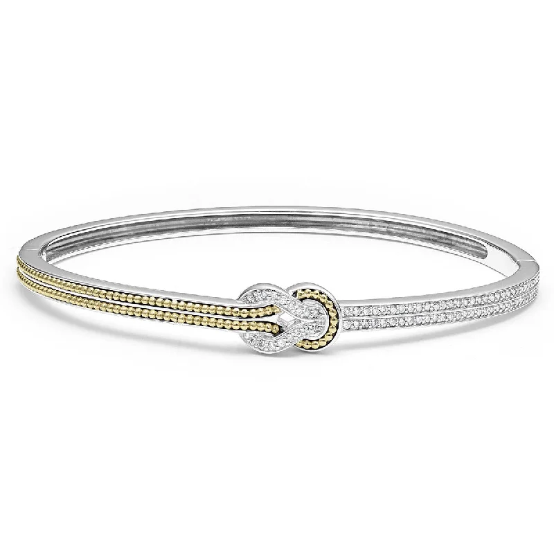 ladies-diamond-pearl-bracelets-Two Tone Knot Diamond Cuff Bracelet