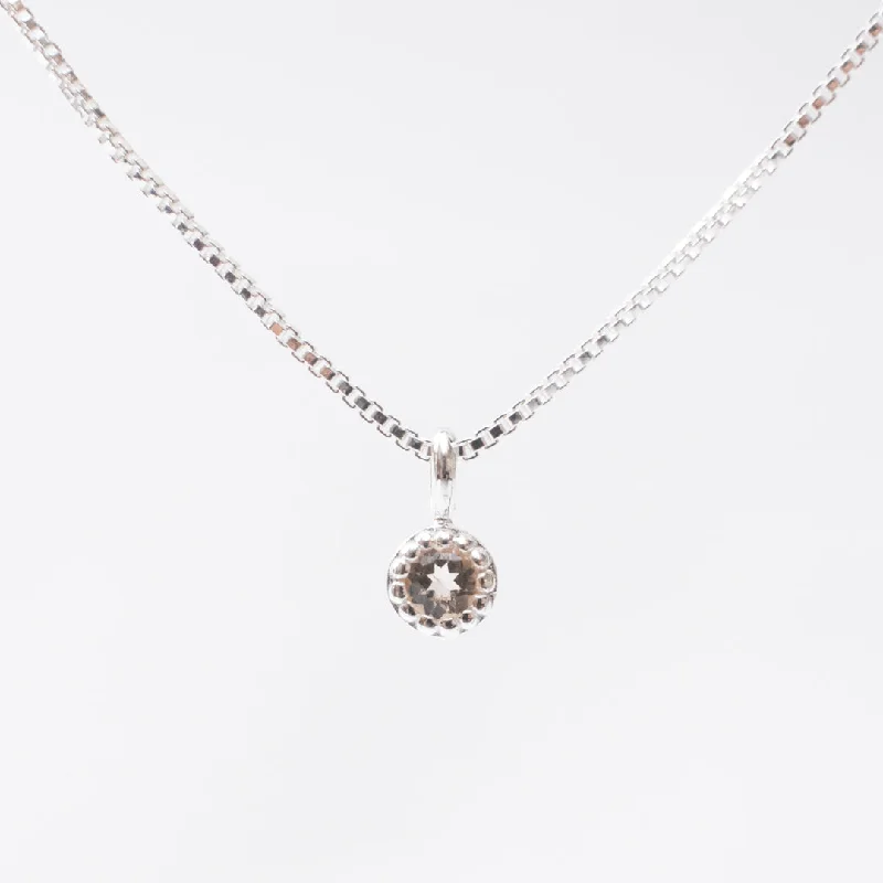 ladies-moon-box-chain-necklaces-Silver Milgrain Edge Round Morganite Necklace