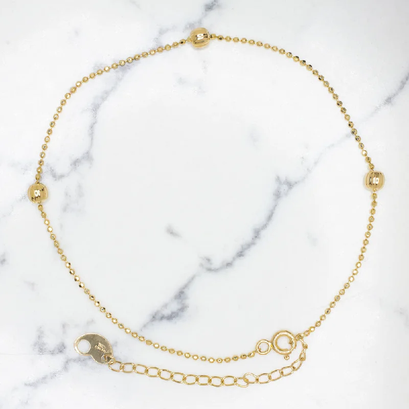 ladies-wedding-slider-bracelets-SOLID 18K YELLOW GOLD BRACELET BALL CHAIN STATION BEAD ANKLET DAINTY MINIMALIST