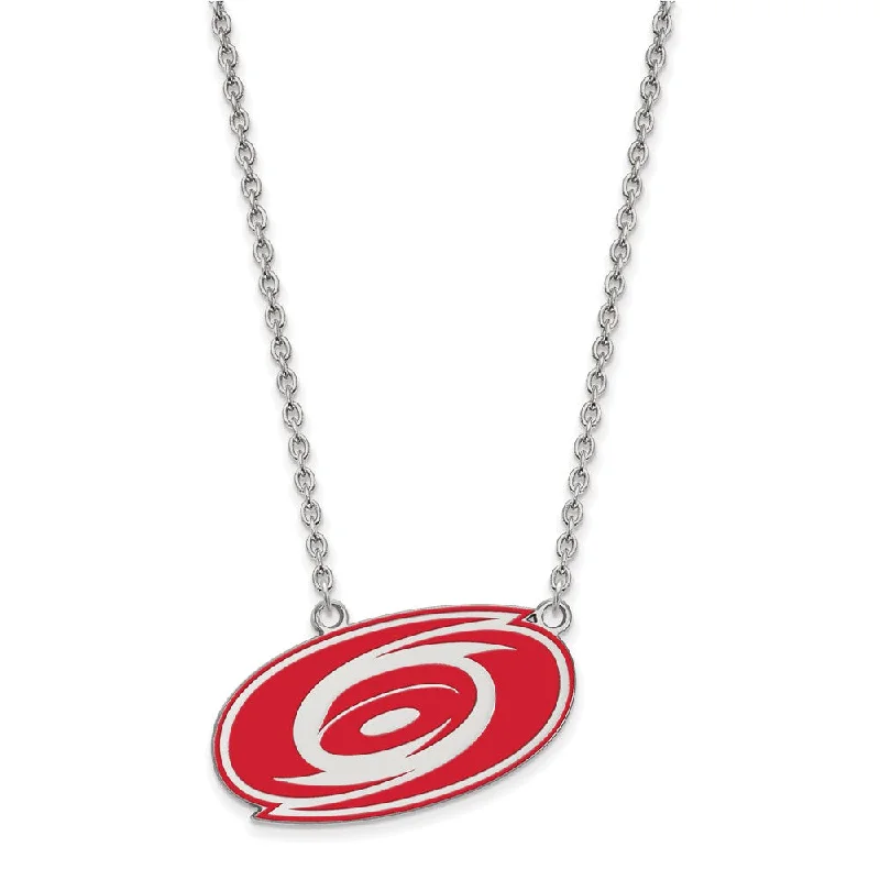 ladies-moon-box-chain-necklaces-Sterling Silver NHL Hurricanes Large Enamel Necklace, 18 Inch