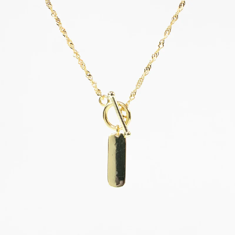 ladies-delicate-y-drop-necklaces-Gold Plated Tag Toggle Necklace