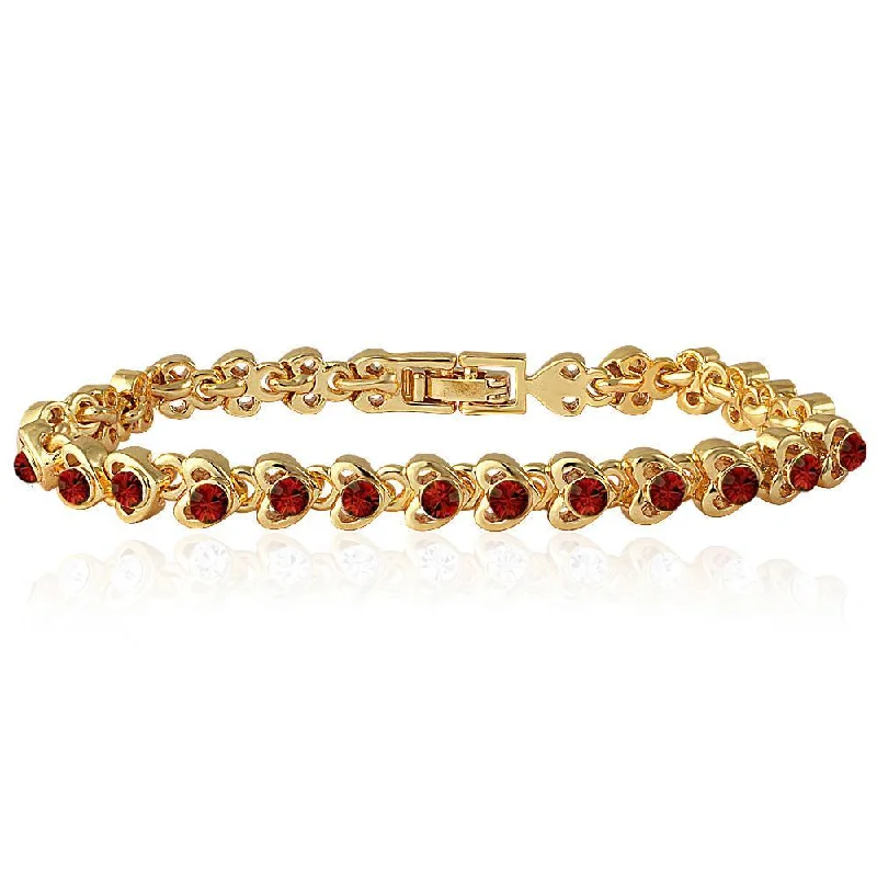 ladies-wraparound-pearl-bracelets-Mahi Gold Plated Tiny Red Hearts Bracelet With Crystals For Women