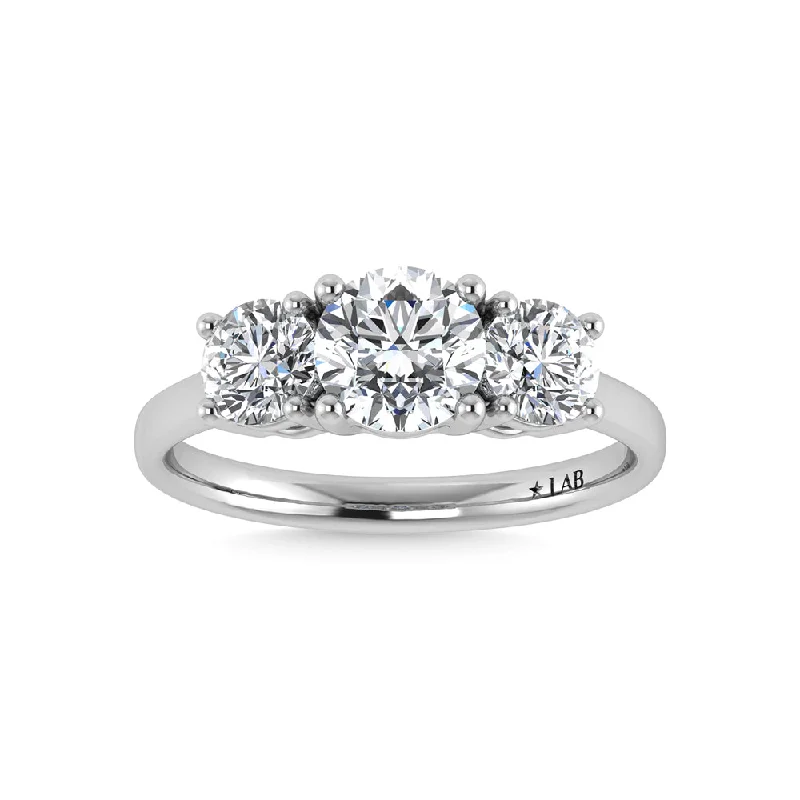 Ladies wedding rings for educator unions -14K White Gold Lab Grown Diamond 2 Ct.Tw. Plain Shank Round Shape Three Stone Engagement Ring