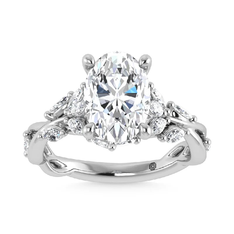 Ladies wedding rings for festive unions -14K White Gold Lab Grown Diamond 3 1/2 Ct.Tw. Marquise and Oval Engagement Ring (Center 3 ct)