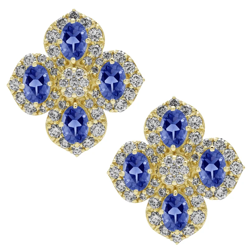 Ladies earrings etched shine -Earrings - Tanzanite And Diamond