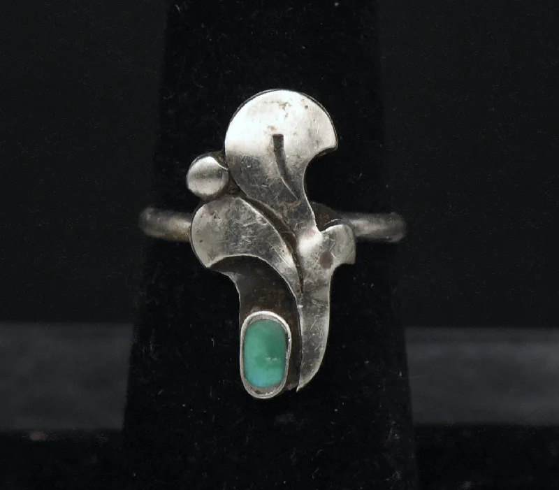 Ladies rings with bite shine -Vintage Handmade Sterling Silver and Turquoise Ring - Size 5.5