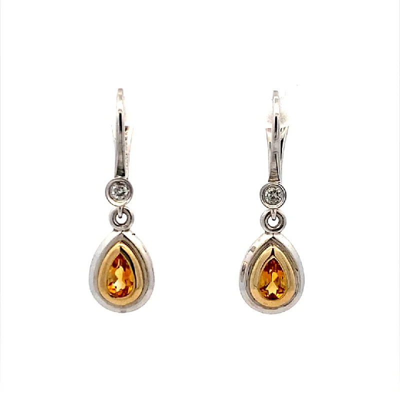 Ladies earrings stylish shine -Citrine Drop Earrings in Two-TOne Gold by B&C