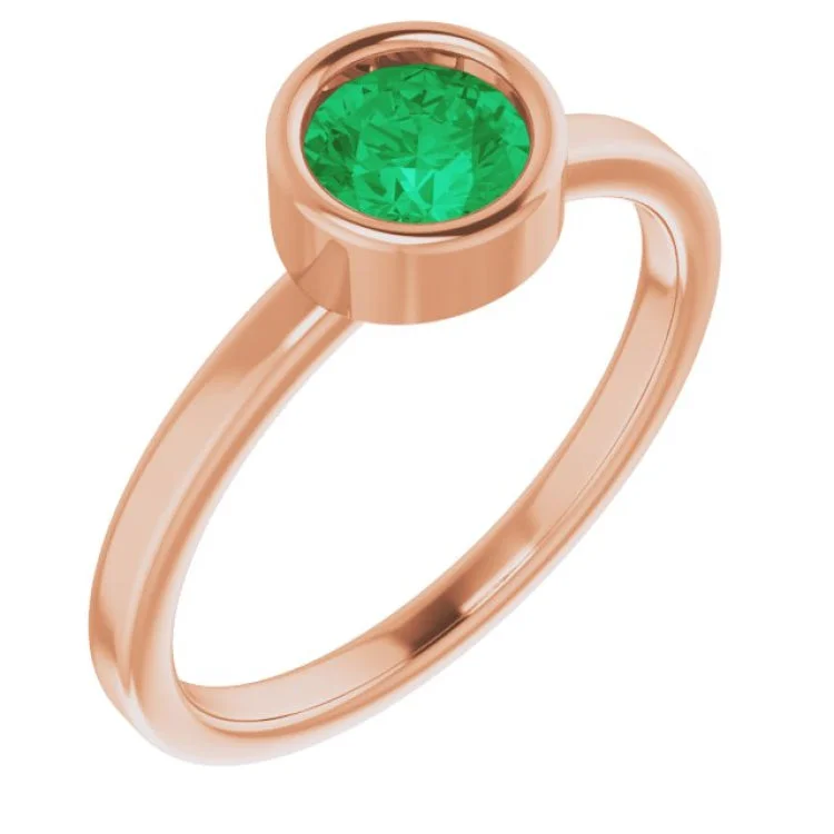 Ladies rings with rain motifs -14K Rose 5.5 mm Lab-Grown Emerald Ring