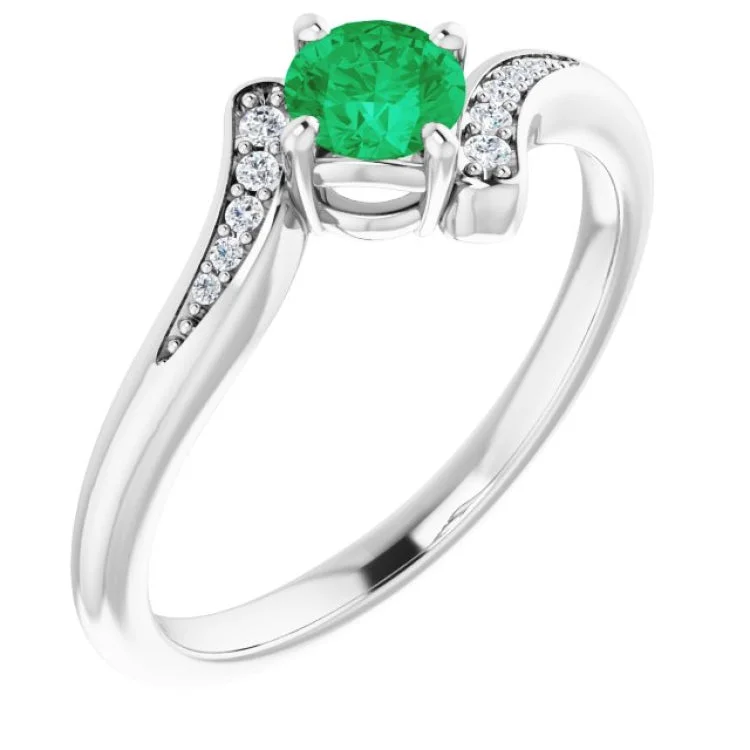 Ladies rings tiered elegance -Platinum Natural Emerald & .04 CTW Natural Diamond Ring