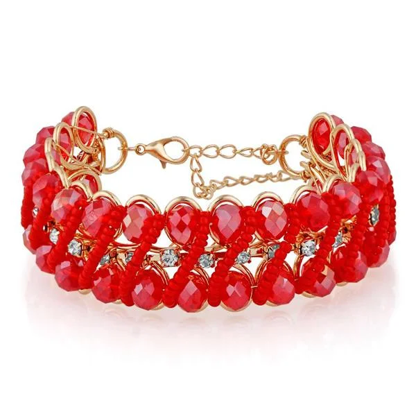 ladies-moon-rigid-link-bracelets-Urthn Crystal Stone Gold Plated Bracelet - 1403103C