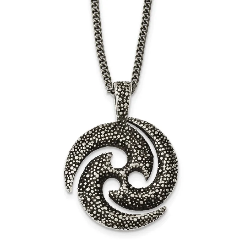 ladies-moon-box-chain-necklaces-Antiqued & Textured Indigenous Circle Stainless Steel Necklace, 22 Inch