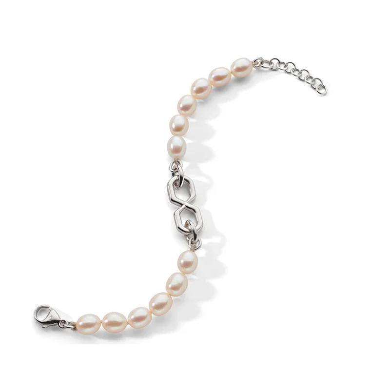 ladies-sterling-silver-rigid-link-bracelets-The Symbol Pearl Infinity Bracelet