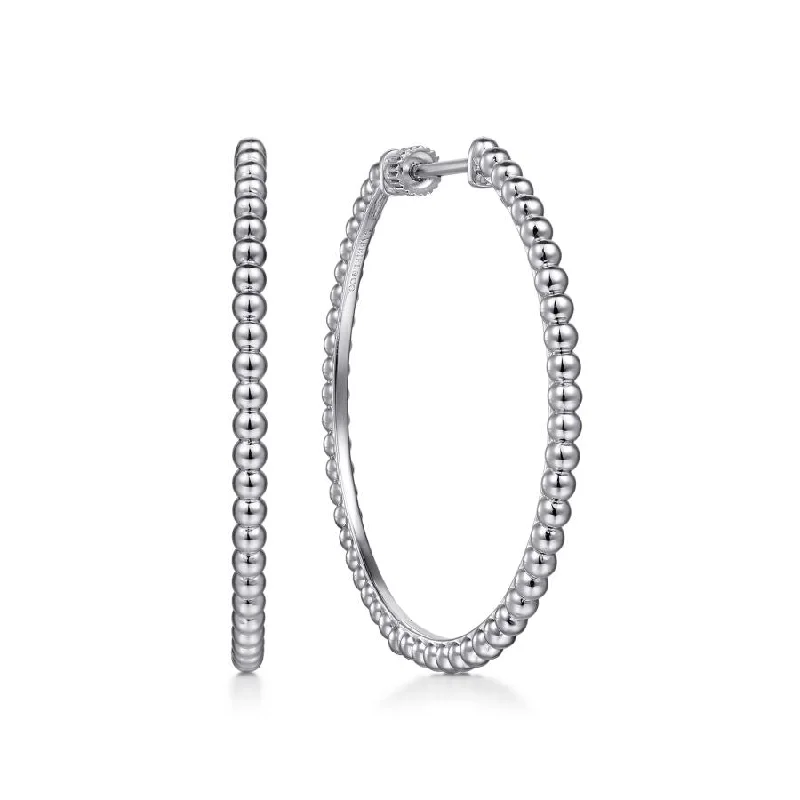 Ladies earrings for path vibes -40 MM Beaded Hoop Earrings in Silver by Gabriel & Co.