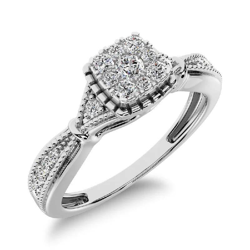 Ladies wedding rings with twilight diamonds -10K White Gold 1/5 Ct.Tw.  Diamond  Square Cluster Engagement Ring