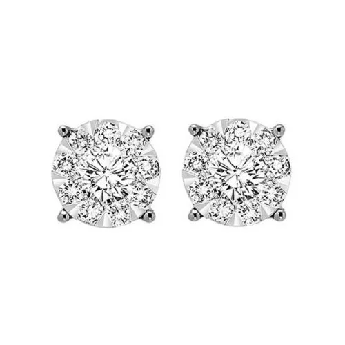 Ladies earrings for poetic vibes -Diamond Cluster Stud Earrings in White Gold "Big Bang"  Collection