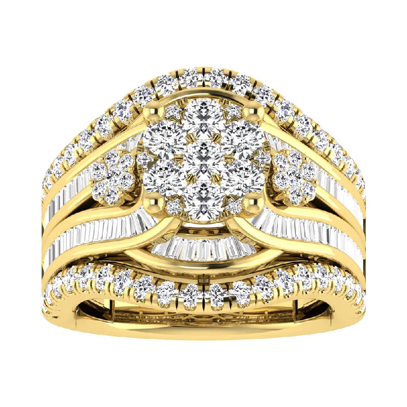 Ladies wedding rings for timeless love -Diamond 2 Ct.Tw. Cluster Engagement Ring in 14K Yellow Gold