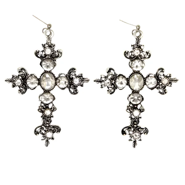 Ladies earrings with misty sapphire -Crystal Cross Earrings