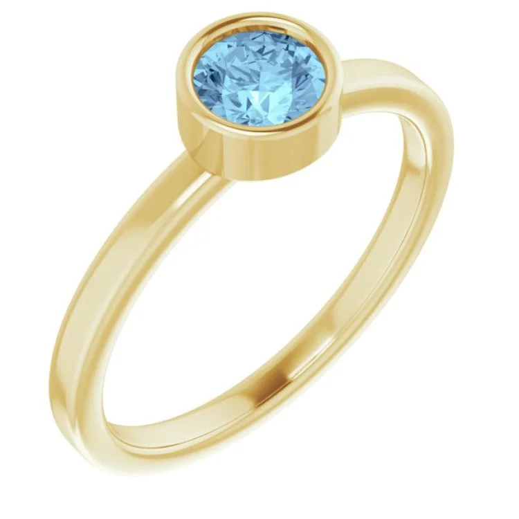 Ladies rings for serene elegance -14K Yellow 5 mm Natural Aquamarine Ring