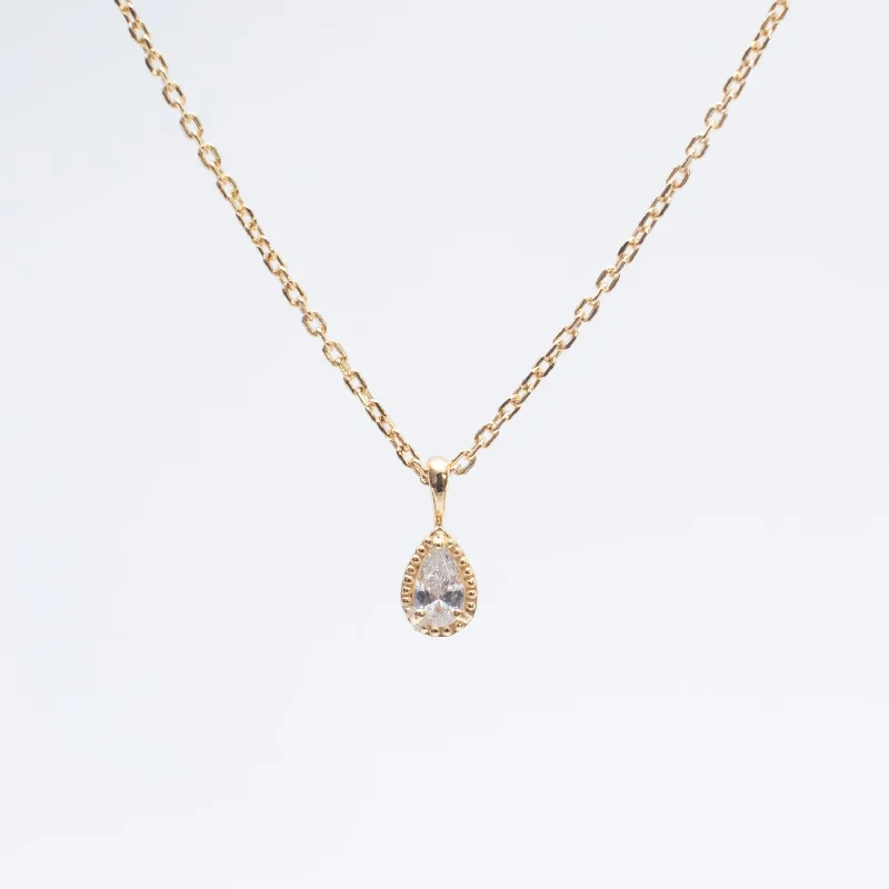 ladies-modern-curb-chain-necklaces-Gold Vermeil Pear Shaped Milgrain Cubic Necklace