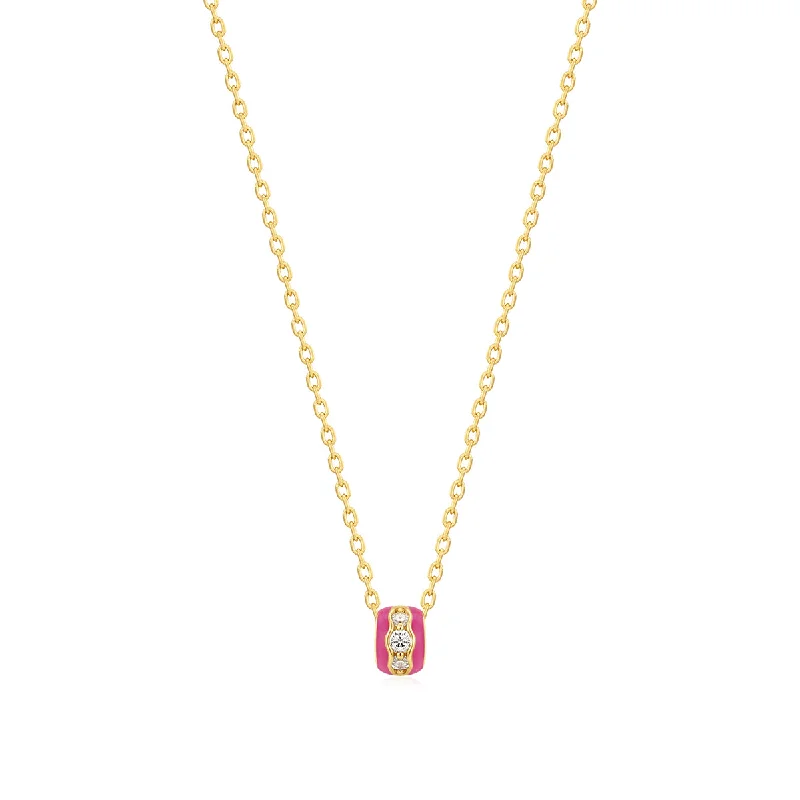 ladies-vintage-beaded-choker-necklaces-Gold Plated Pink Enamel & CZ Channel Rondelle Necklace