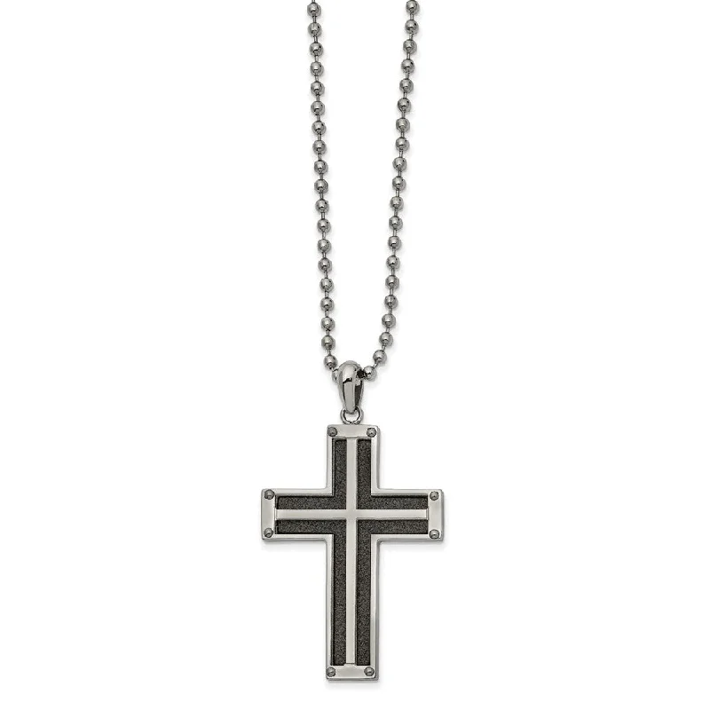 ladies-gold-silver-necklaces-Stainless Steel Black Plated Polished Laser Cut Cross Necklace, 22 In