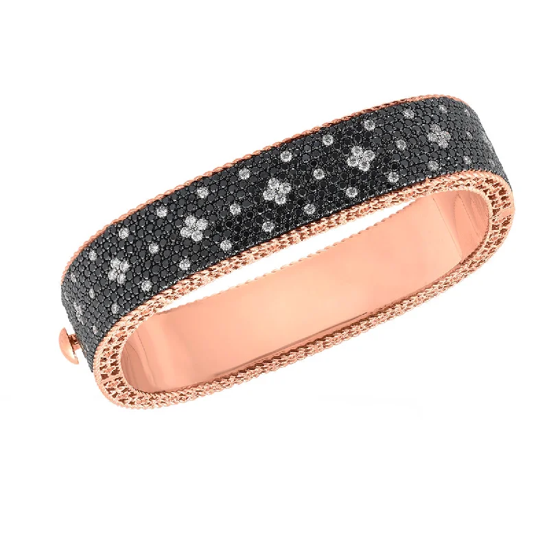 ladies-affordable-hinged-bangle-bracelets-18K Rose Gold Black and White Diamond Venetian Princess Fleur De Lis Bracelet