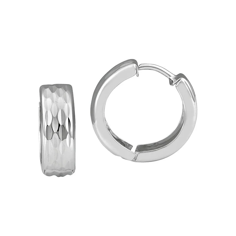 Ladies earrings folk charm -D/C Huggie Earrings in White Gold