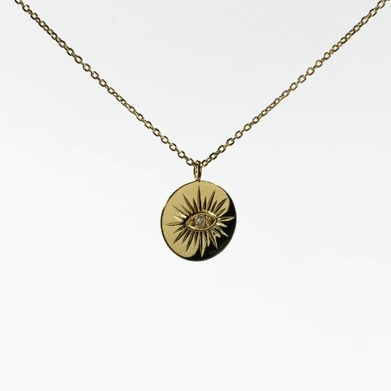 ladies-delicate-heart-locket-necklaces-Gold Vermeil Round Eye Necklace