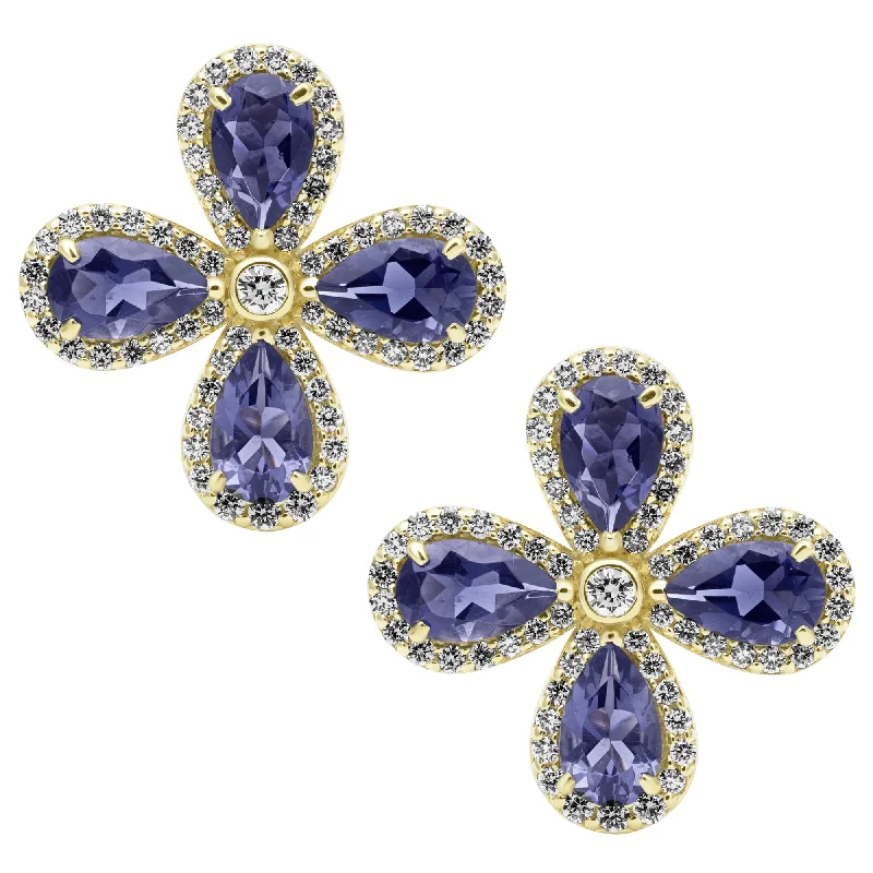 Ladies earrings glowing elegance -Earrings - Iolite And Diamond