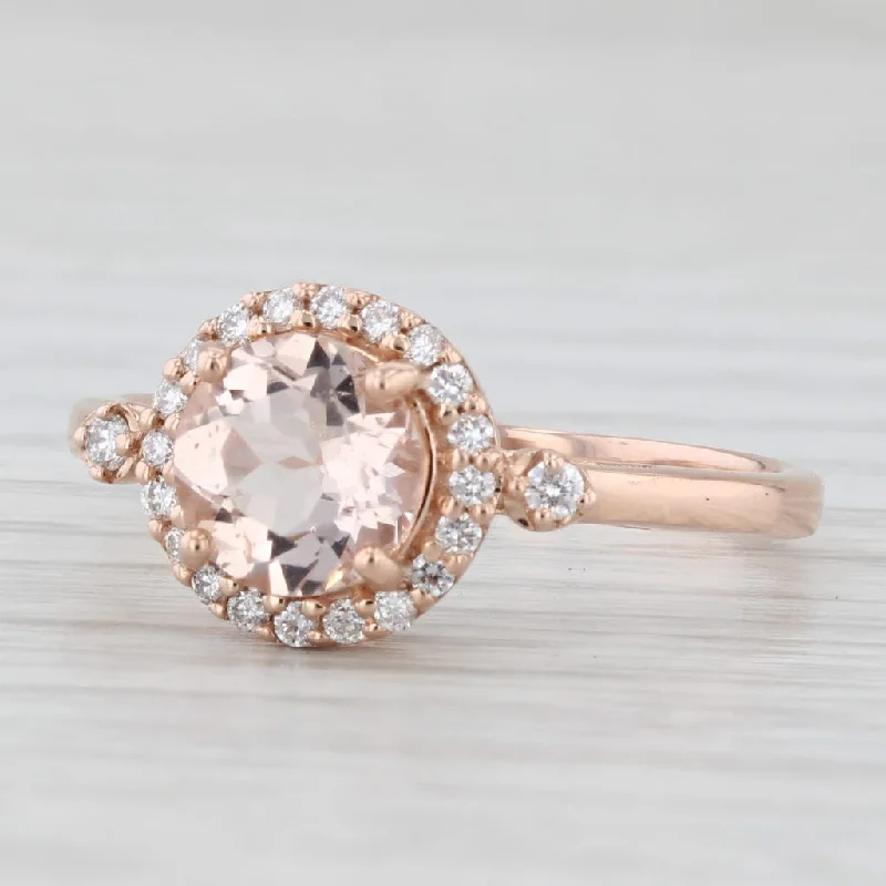 Ladies wedding rings with lime opal -1.15 ctw Morganite Diamond Halo Engagement Ring 14K Rose Gold Size 8