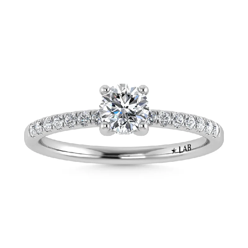 Ladies wedding rings textured love -14K White Gold Lab Grown Diamond 1 1/10 Ct.Tw. Round Shape Engagement Ring