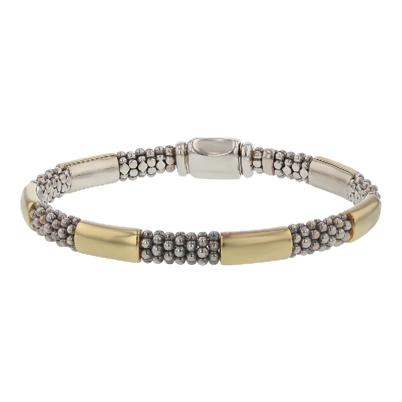 ladies-elegant-hinged-bangle-bracelets-Lagos 6mm Station Caviar Bracelet in Sterling Silver and 18k Yellow Gold