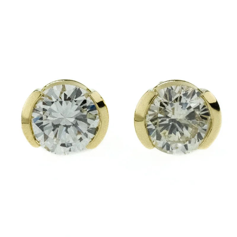 Ladies earrings coiled elegance -1.92ctw VS2-SI1/L-M Round Diamond Solitaire Studs Earrings in 18K Yellow Gold