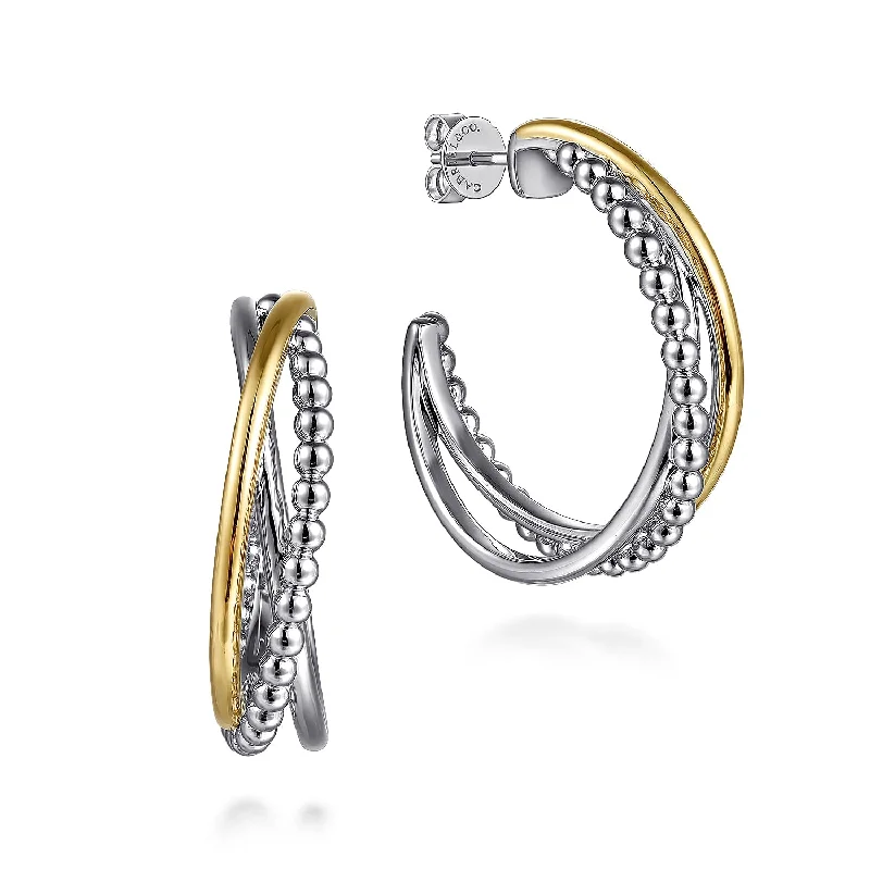 Ladies earrings weathered elegance -Two Row Hoop Earrings in Two-Tone Gold by Gabriel & Co.