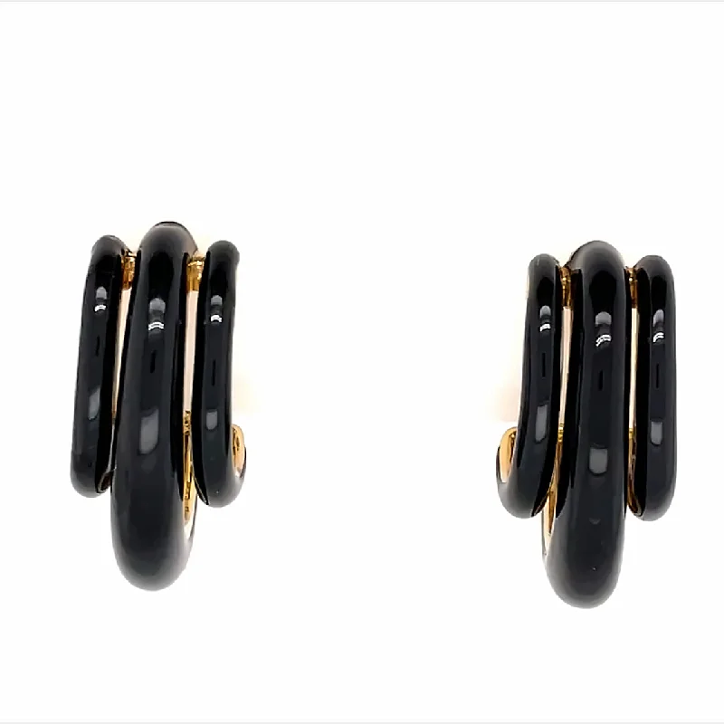 Ladies earrings with spire elegance -David Webb Black Enamel 18 Karat Gold Shrimp Huggie Clip-On Earrings