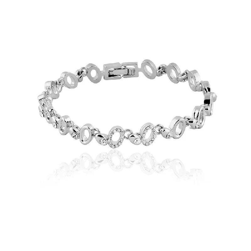 ladies-everyday-adjustable-cuff-bracelets-Mahi Rhodium Plated Shimmering Ellipse Bracelet With Crystal