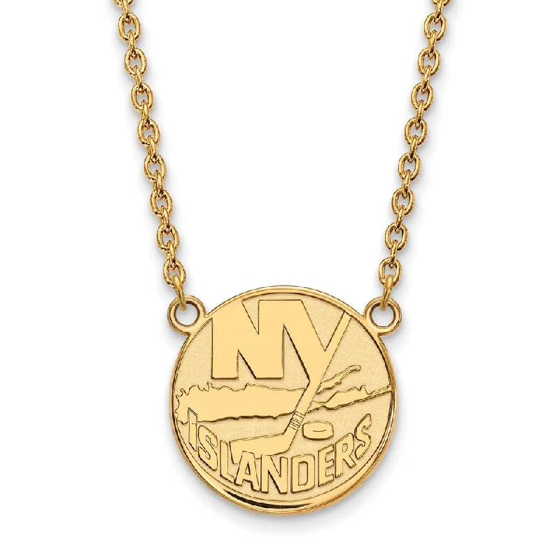 ladies-delicate-pearl-necklaces-SS 14k Yellow Gold Plated NHL New York Islanders LG Necklace, 18 Inch